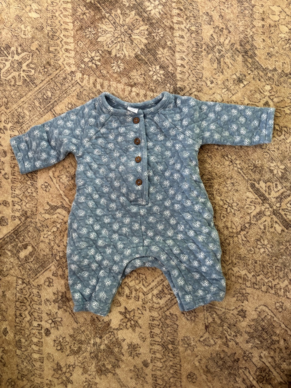 Old Navy Light Blue Floral Quilted Baby Romper with Button